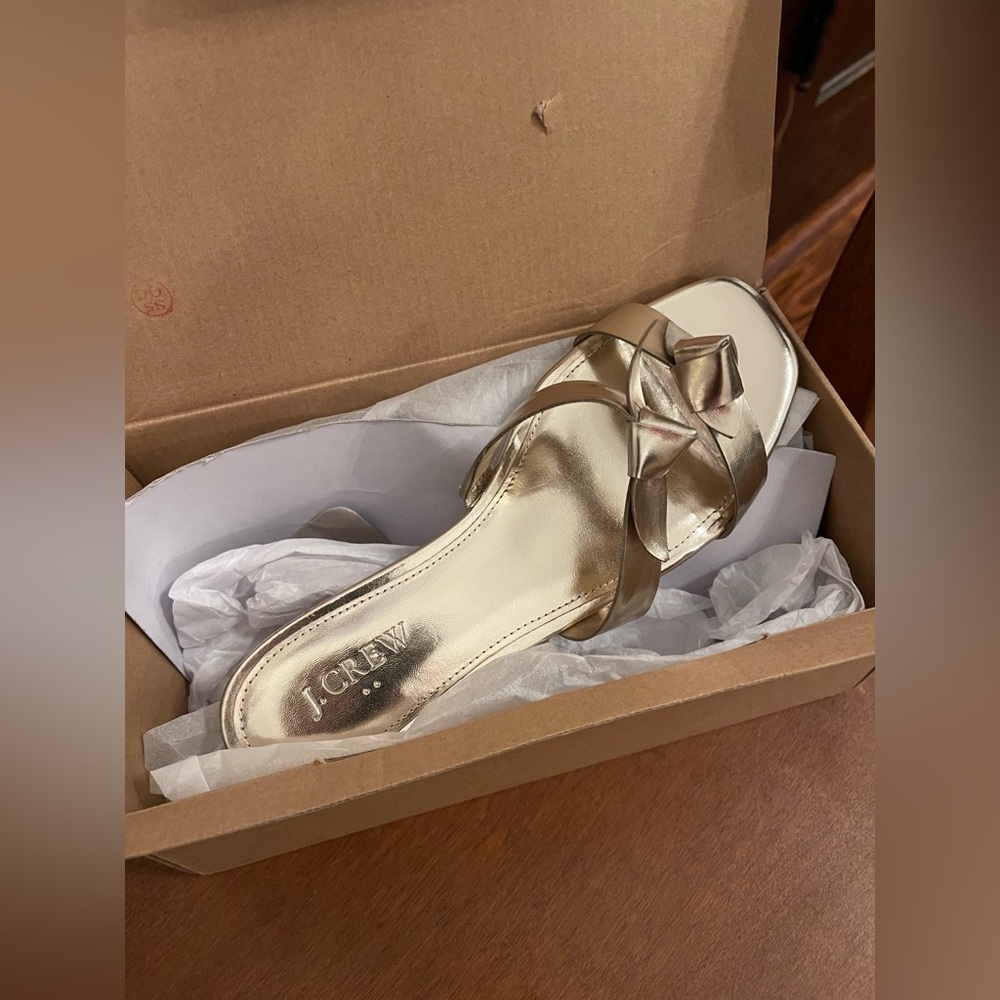 J.Crew | Double-Knotted Bow Sandals – Light Gold | Size 7.5 – NIB